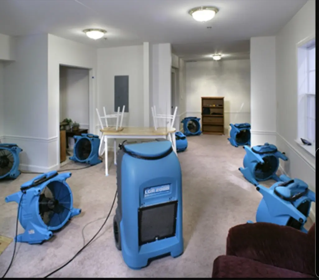 Air movers and dehumidifier setup for Water Damage Restoration in Maumelle